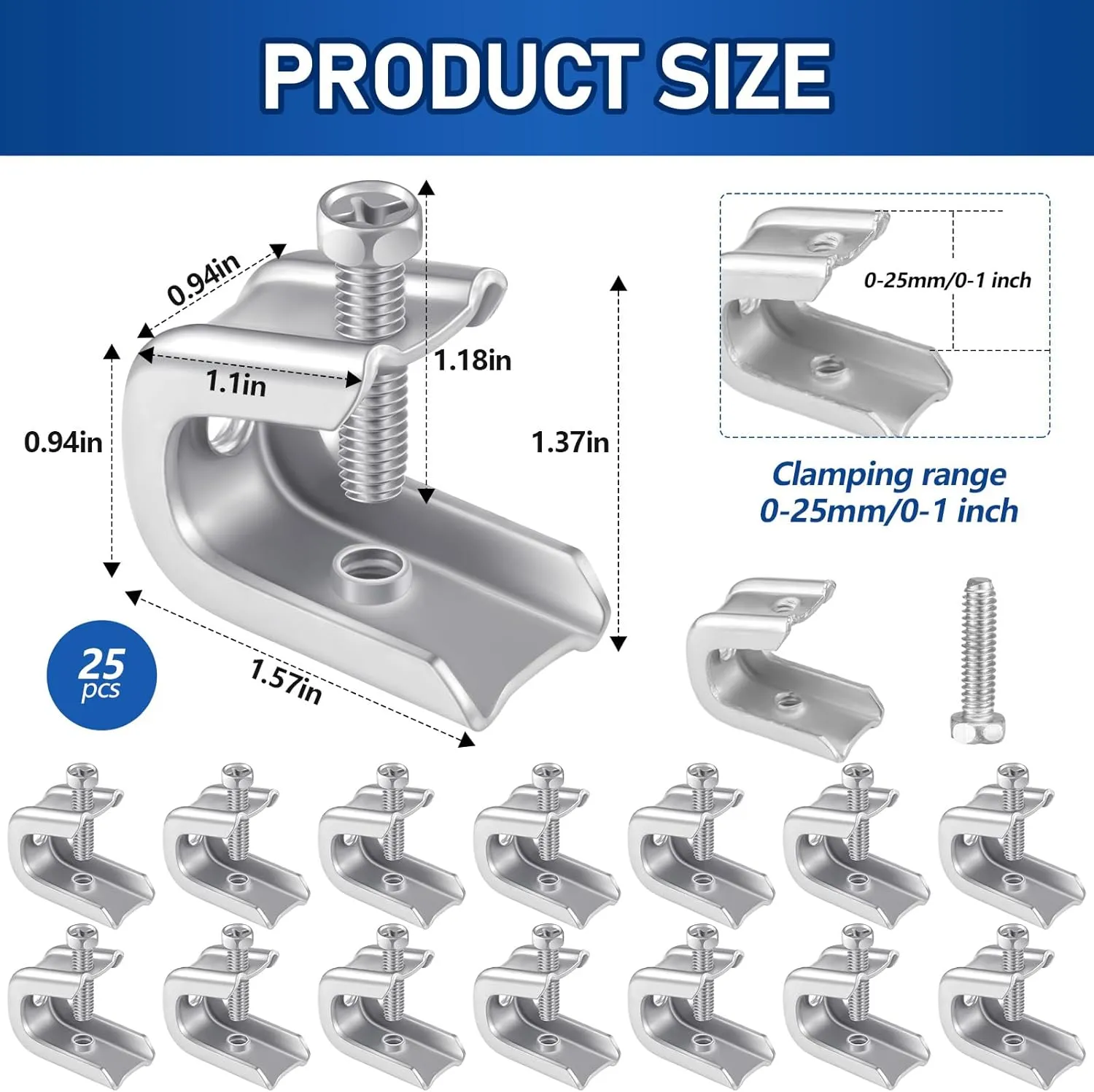 Hicarer 25 Pcs 1/4" x 20 Beam Clamp Steel Screw in Hooks for Flanges Strong Threaded Rod Wire Ring with Harden Point Screws