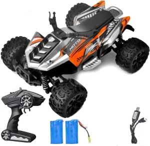 High Speed RC Car, 1:18 Scale RC Monster Truck,Racing Hobby Car for Adults, 38kmh, 4WD All Terrain Off-Road Remote Control Car, 2.4Ghz RC Crawler, 2 Battery, Toy Gift for Kids