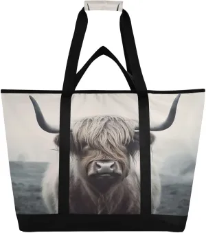 Highland Cow Reusable Insulated Lunchbox Cooler Bag, Leakproof Kitchen Grocery Bag Collapsible Portable Cooler Tote Bag for Picnic, Camping, Office, Travel
