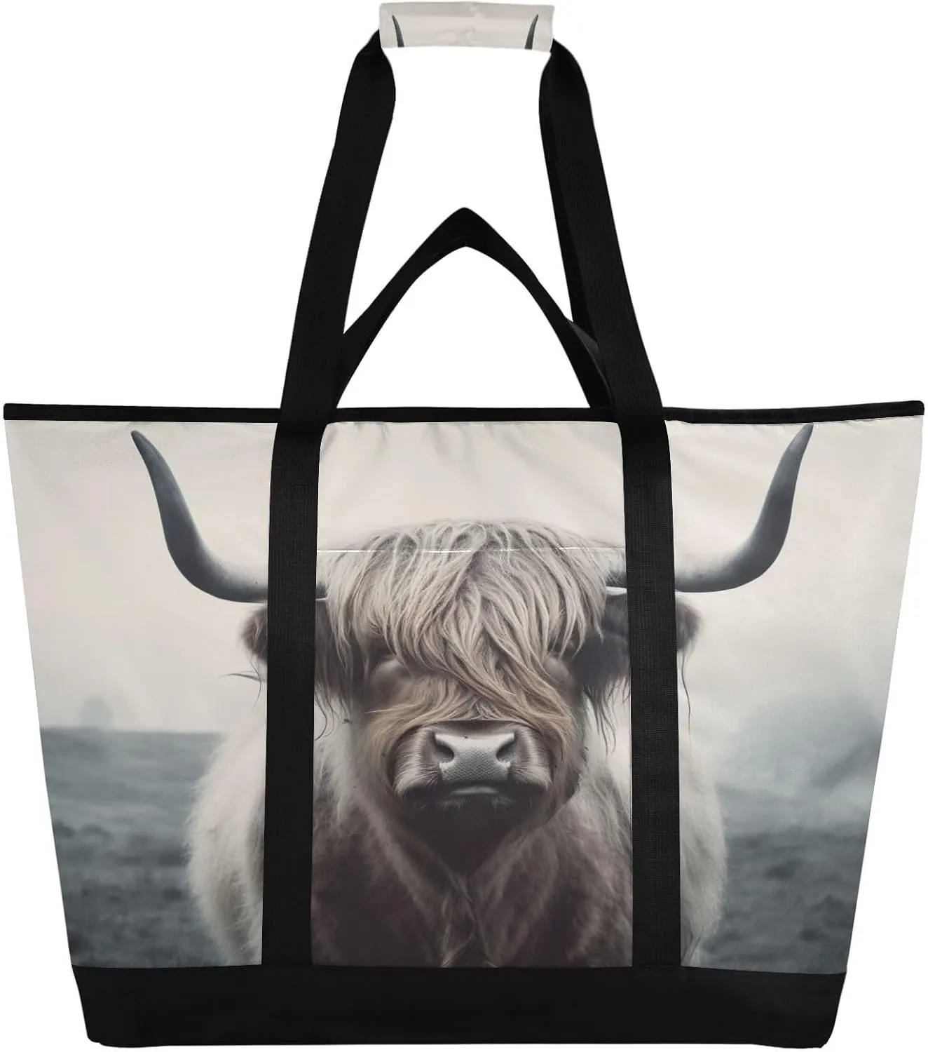 Highland Cow Reusable Insulated Lunchbox Cooler Bag, Leakproof Kitchen Grocery Bag Collapsible Portable Cooler Tote Bag for Picnic, Camping, Office, Travel