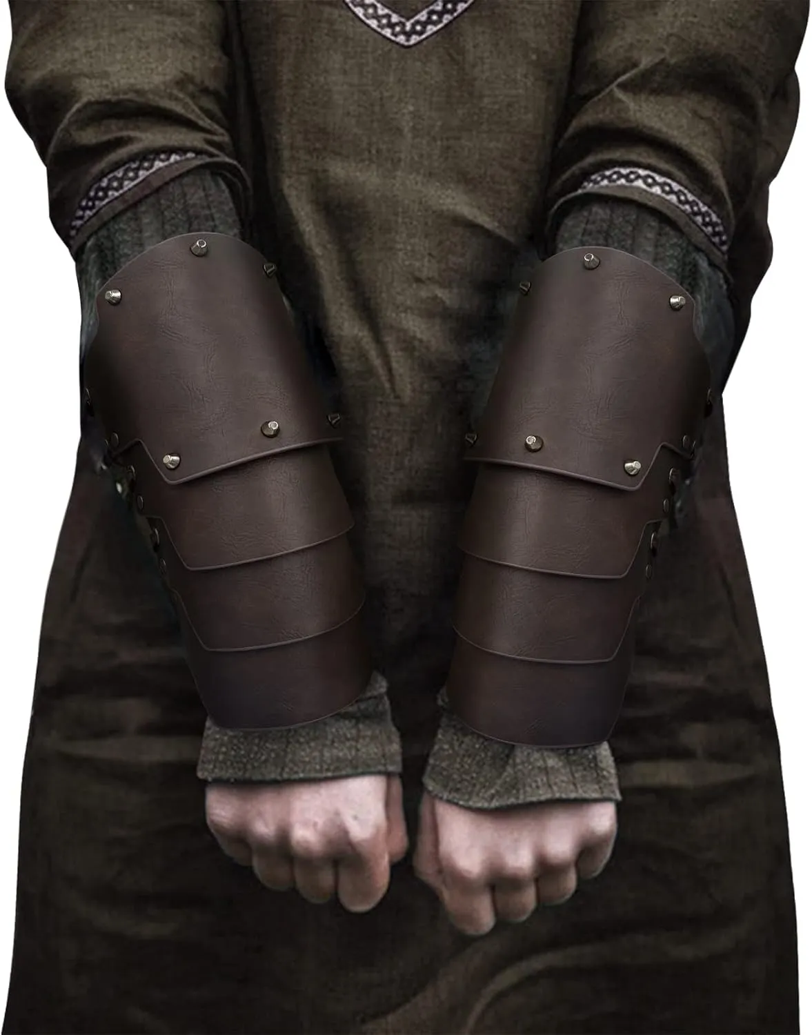HiiFeuer Medieval Faux Leather 4 Layers Bracers Arm Armor, Middle Ages Mercenary Gauntlets, Costume Knight Archer Arm Guards