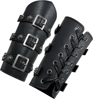 HiiFeuer Medieval PU Leather Buckle Arm Bracers, Knight LARP Retro Renaissance Arm Guards, One Size One Pair