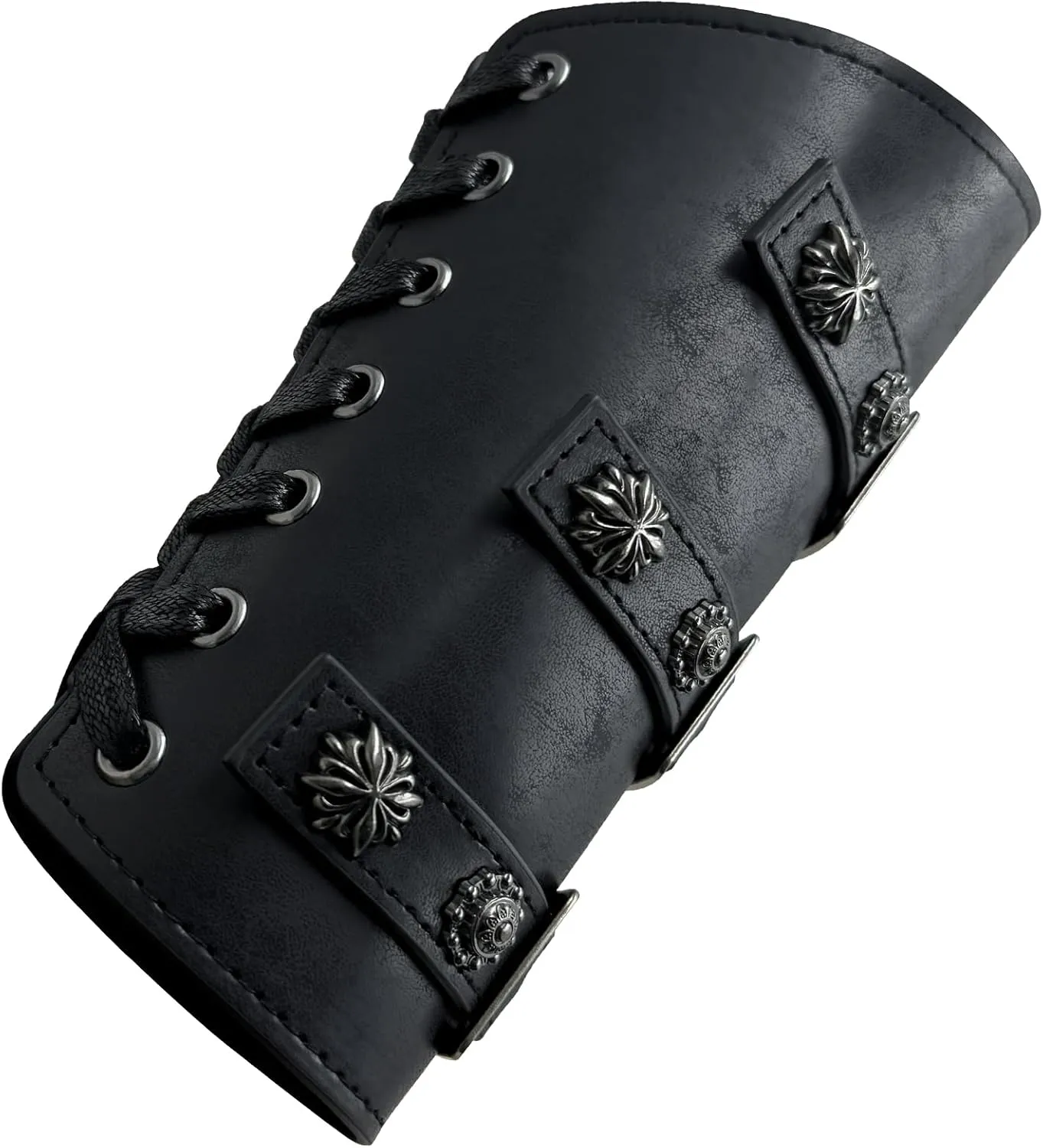 HiiFeuer Medieval PU Leather Buckle Arm Bracers, Knight LARP Retro Renaissance Arm Guards, One Size One Pair