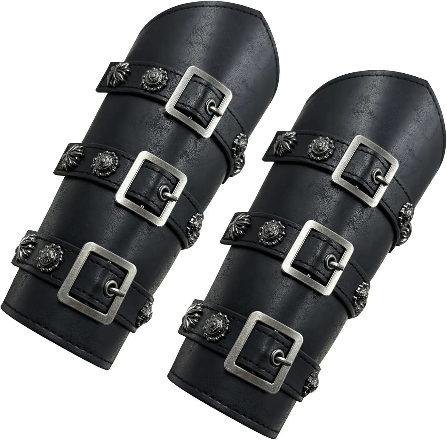 HiiFeuer Medieval PU Leather Buckle Arm Bracers, Knight LARP Retro Renaissance Arm Guards, One Size One Pair