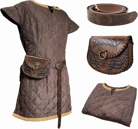HiiFeuer Medieval Costume Tunic, With Vintage Belt and Bag, Mercenary Knight Body Cloth Armor, Renaissance LARP Cosplay Set