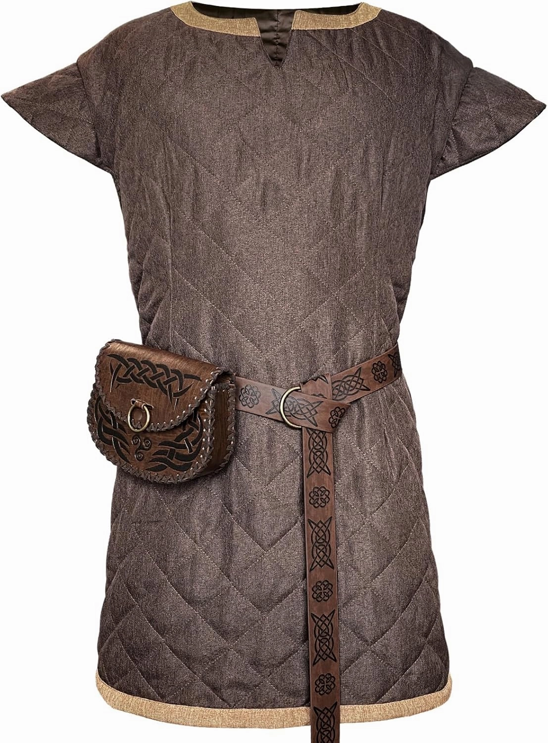 HiiFeuer Medieval Costume Tunic, With Vintage Belt and Bag, Mercenary Knight Body Cloth Armor, Renaissance LARP Cosplay Set