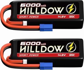 Hilldow 14.8V 4S Lipo Battery 6000mAh 120C RC Battery SoftCase with EC5 Plug for for RC Buggy Truggy 1/10 Scale RC Truck Crawler Monster RC Car Boat (2 Packs)