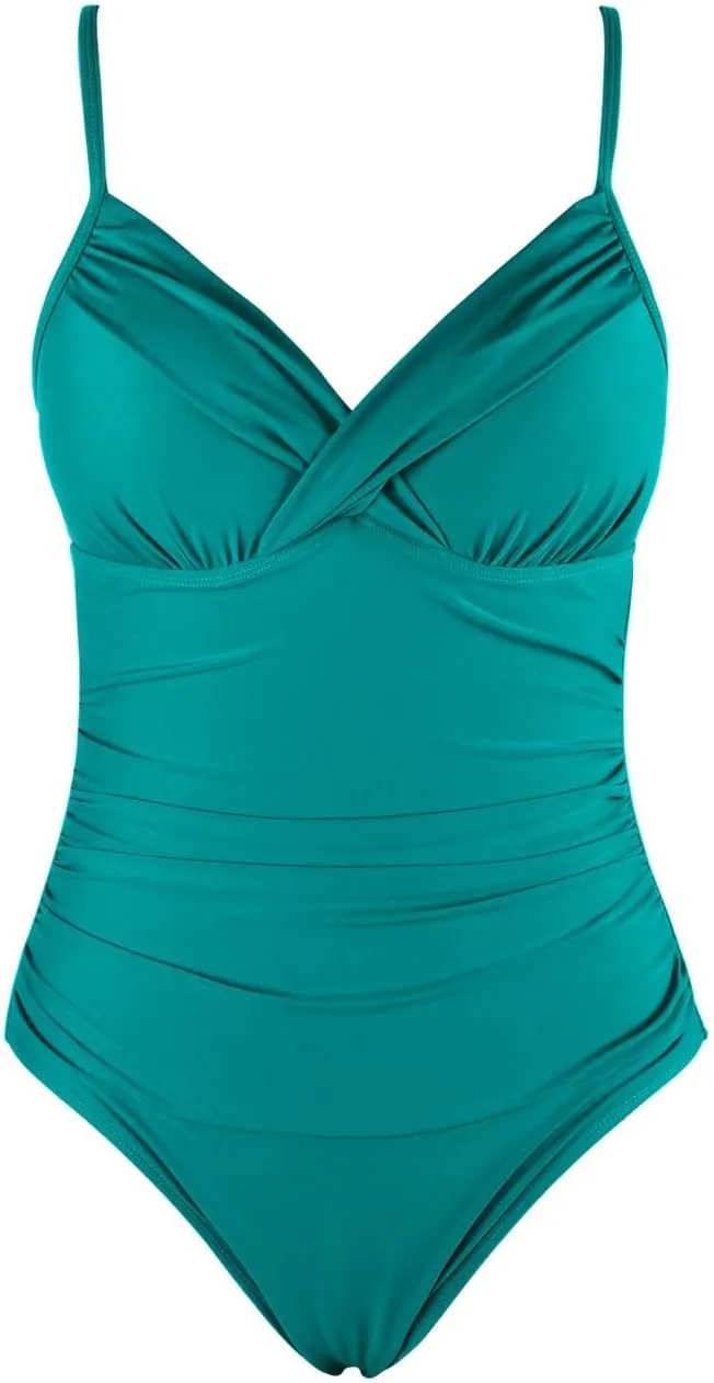 Hilor Women's One Piece Swimsuits Front Twist Swimwear V Neck Shirred Bathing Suit Monokini Tummy Control