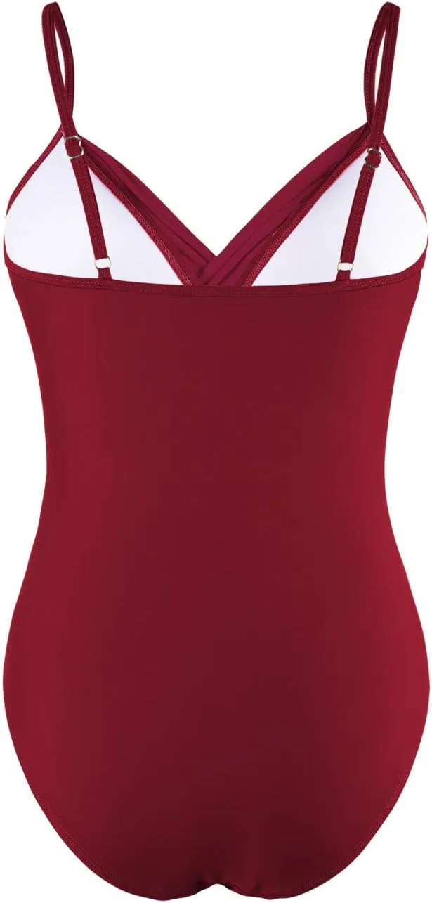 Hilor Women's One Piece Swimsuits Front Twist Swimwear V Neck Shirred Bathing Suit Monokini Tummy Control