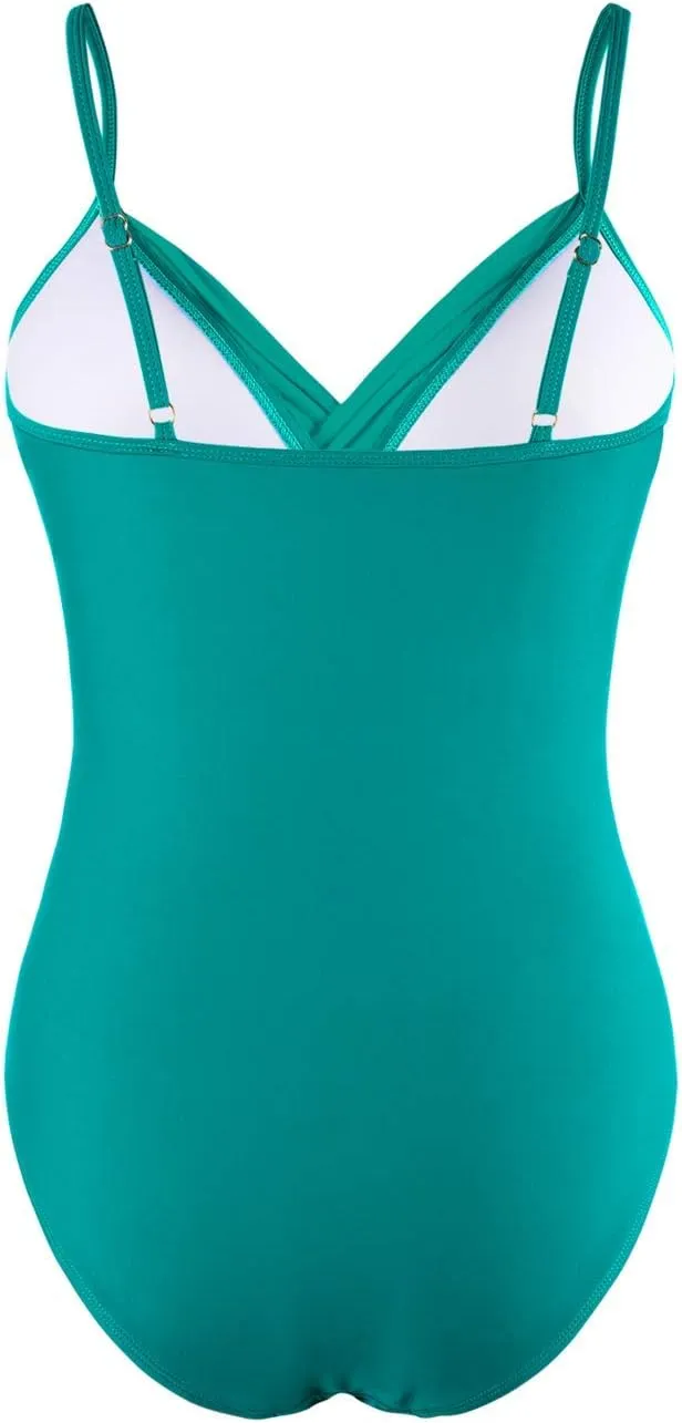 Hilor Women's One Piece Swimsuits Front Twist Swimwear V Neck Shirred Bathing Suit Monokini Tummy Control