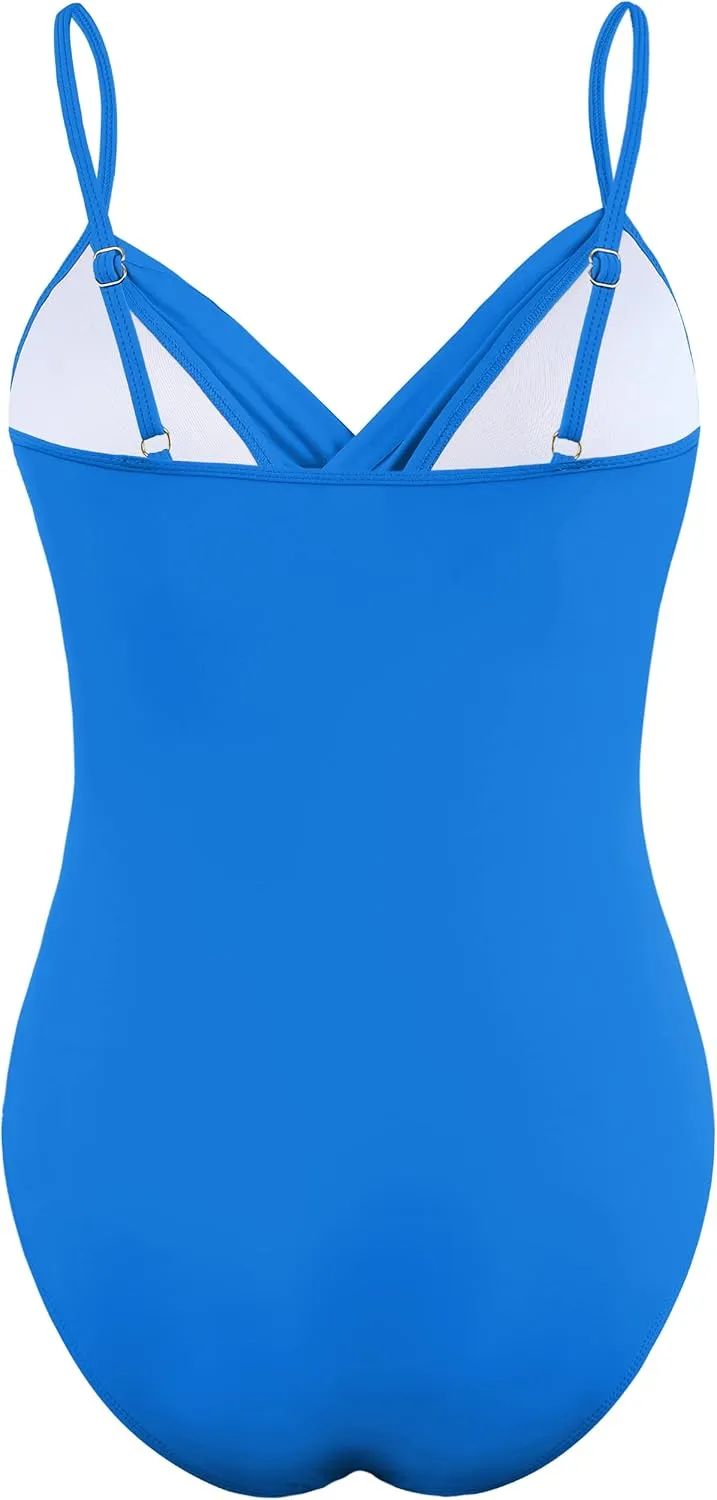 Hilor Women's One Piece Swimsuits Front Twist Swimwear V Neck Shirred Bathing Suit Monokini Tummy Control