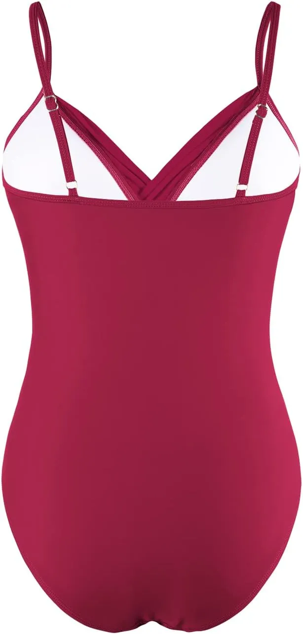 Hilor Women's One Piece Swimsuits Front Twist Swimwear V Neck Shirred Bathing Suit Monokini Tummy Control