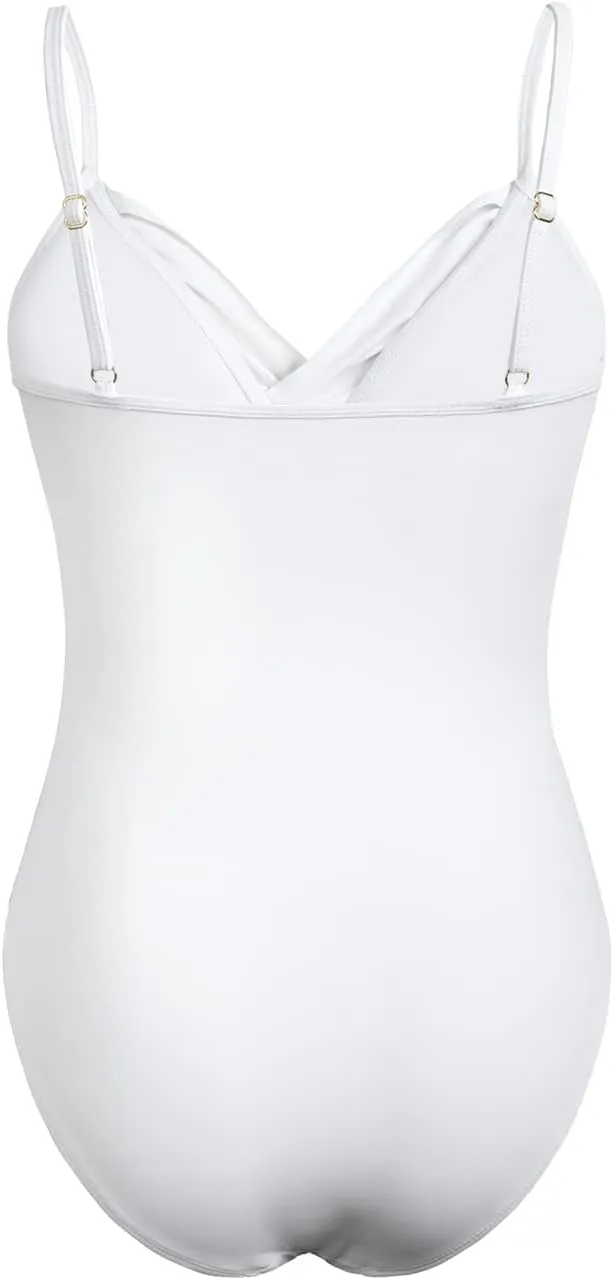 Hilor Women's One Piece Swimsuits Front Twist Swimwear V Neck Shirred Bathing Suit Monokini Tummy Control