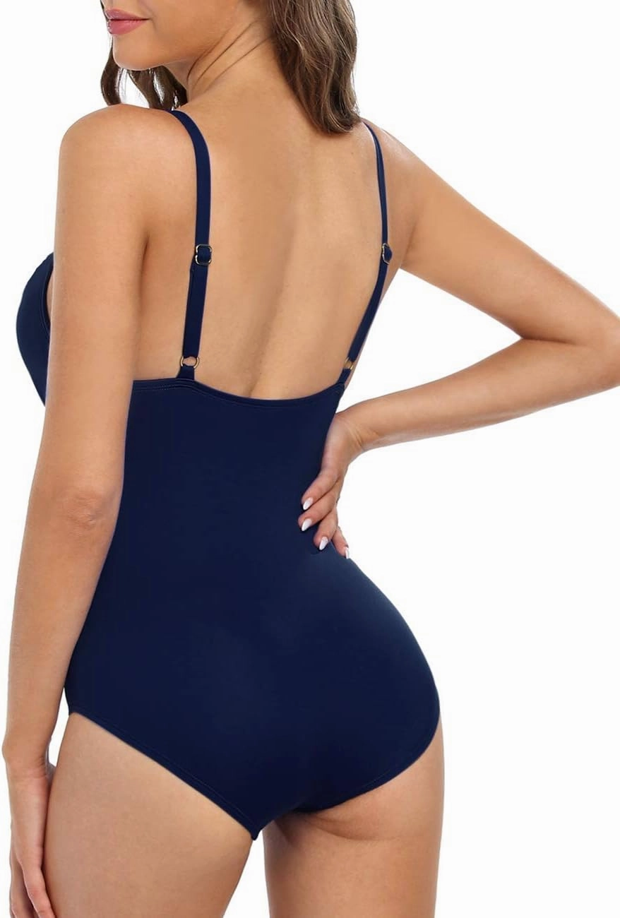 Hilor Women's Tummy Control Swimsuits Slimming One Piece Bathing Suits Pin Tucked Surplice Swimwear