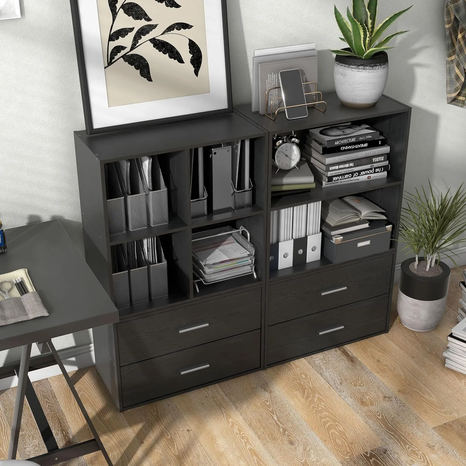 HOMES: INSIDE   OUT Apexa 4 Cube Storage Organizer Shelves, Stackable Wood Bookcase Fits Cubby Bins for Organization, Dorm Teen Room Decor & Home Office, Black