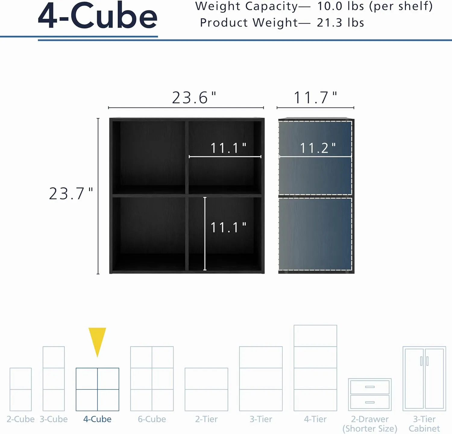 HOMES: INSIDE   OUT Apexa 4 Cube Storage Organizer Shelves, Stackable Wood Bookcase Fits Cubby Bins for Organization, Dorm Teen Room Decor & Home Office, Black