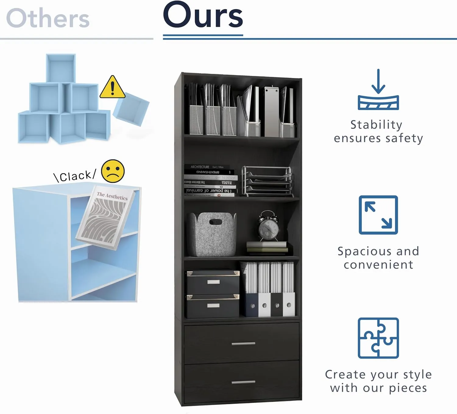 HOMES: INSIDE   OUT Apexa 4 Cube Storage Organizer Shelves, Stackable Wood Bookcase Fits Cubby Bins for Organization, Dorm Teen Room Decor & Home Office, Black