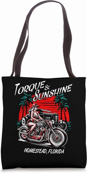 Homestead Florida Motorcycle Hotrod Vintage Design Tote Bag