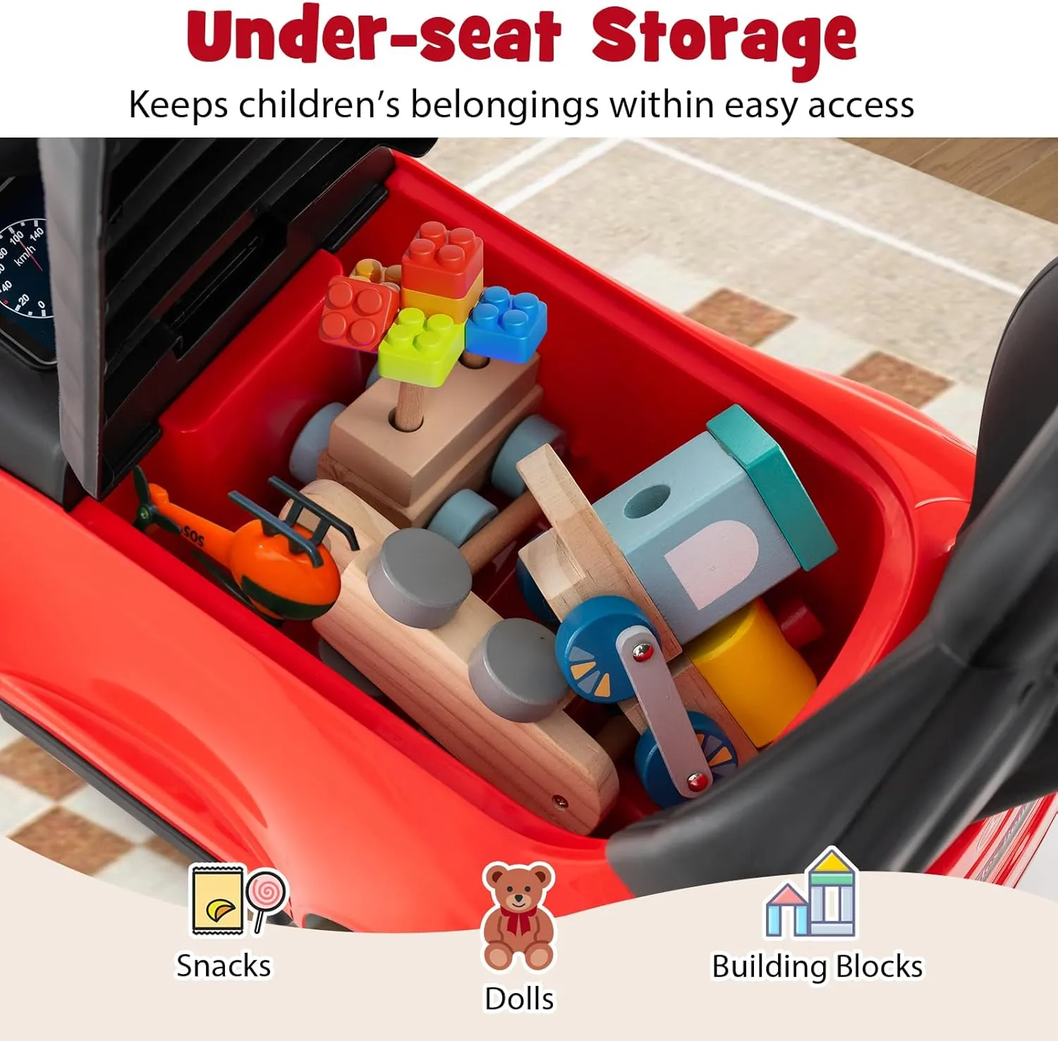 HONEY JOY Ride On Push Car, Licensed Mercedes-Benz Push Cars for Toddlers, Adjustable Canopy & Seat Storage, Horn, Toddler Push Car with Handle, Ride On Toy for Boys Girls(Red)