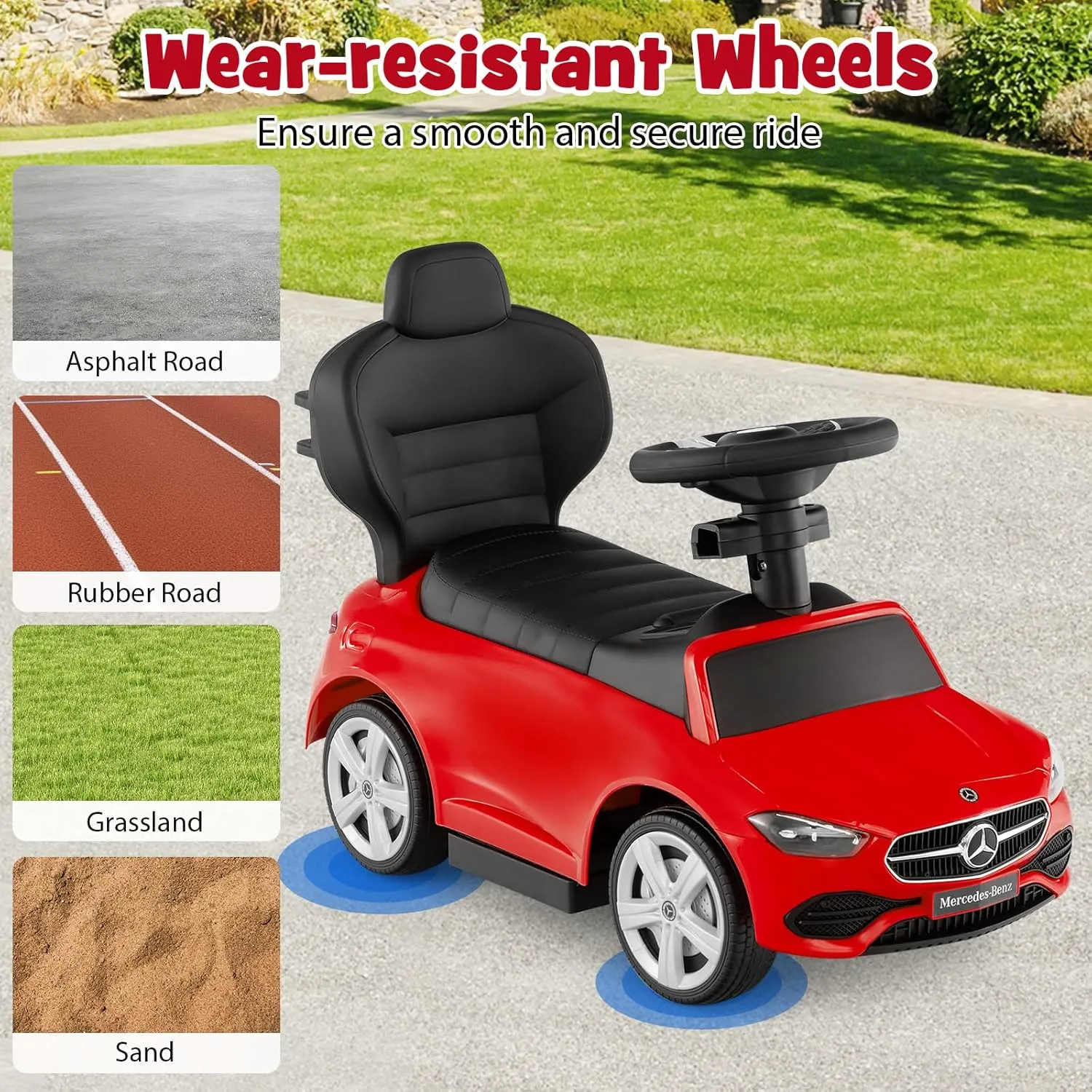 HONEY JOY Ride On Push Car, Licensed Mercedes-Benz Push Cars for Toddlers, Adjustable Canopy & Seat Storage, Horn, Toddler Push Car with Handle, Ride On Toy for Boys Girls(Red)