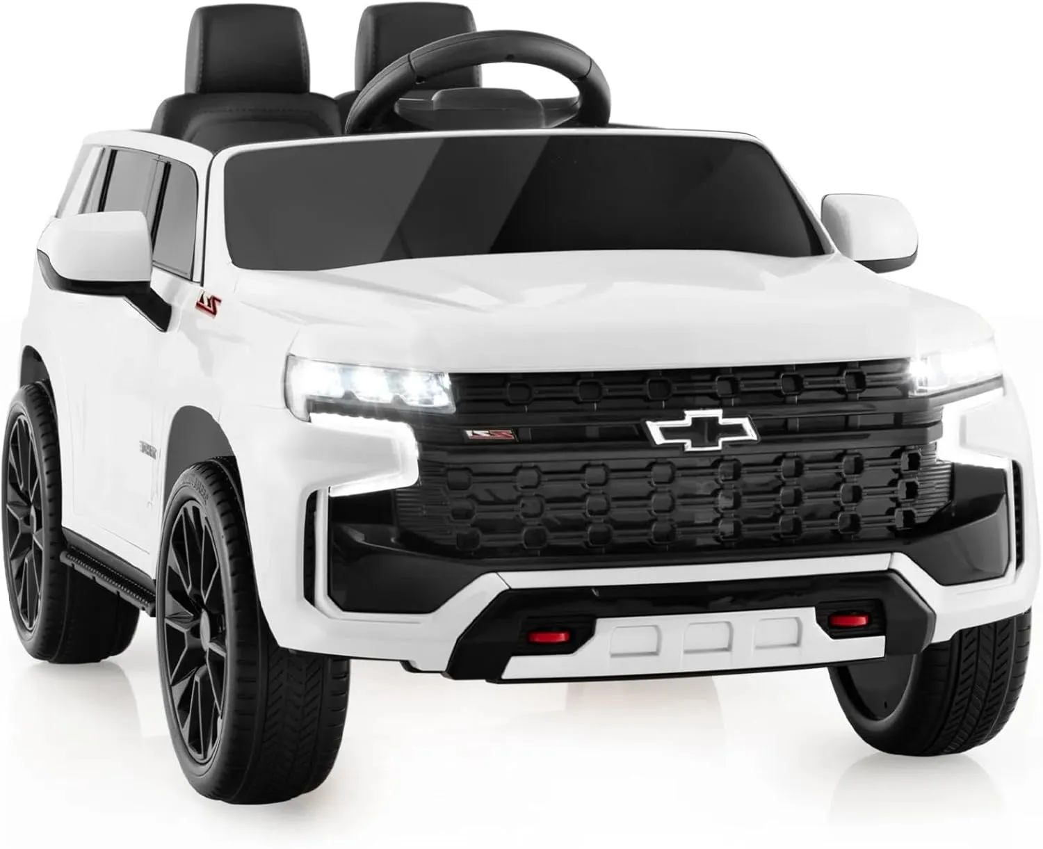 HONEY JOY Ride On Truck, 12V Licensed Chevrolet Tahoe, Chevy Electric Vehicle for Kids, Soft Start, Music, Lights, Battery Powered Ride On Car Toy with Remote Control, Gift for Boys Girls (White)
