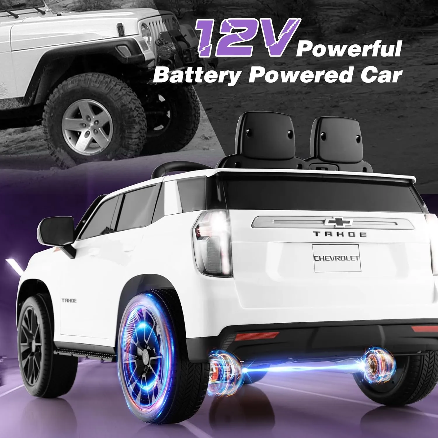 HONEY JOY Ride On Truck, 12V Licensed Chevrolet Tahoe, Chevy Electric Vehicle for Kids, Soft Start, Music, Lights, Battery Powered Ride On Car Toy with Remote Control, Gift for Boys Girls (White)