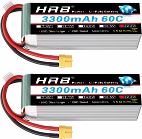 HRB 2packs 6S 22.2V 3300mAh 60C XT60 RC Lipo Battery Compatible with RC Helicopter Airplane Car Boat Truck