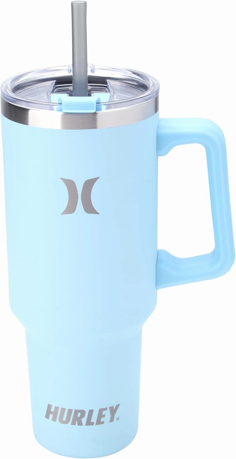 Hurley Tumbler Thermos - 40oz Double Wall Vacuum Insulated Travel Mug with Handle - BPA Free Stainless Steel Water Bottle - Leak Proof Hot and Cold Coffee Car Cup, Size 40 Ounces