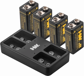 HW 9V Rechargeable Lithium Batteries with Charger, 4 Pack 1000 Cycles High Performance 9 Vlot Li-ion Rechargeable Batteries with 4-Bay Independent Channel Charger for Li-ion/Ni-MH/Ni-CD Batteries
