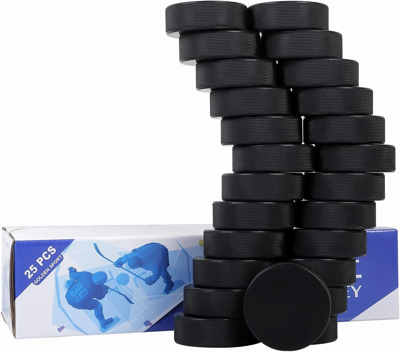 Ice Hockey Pucks, 25pcs, Official Regulation, for Practicing and Classic Training, Diameter 3", Thickness 1", 6oz, Black