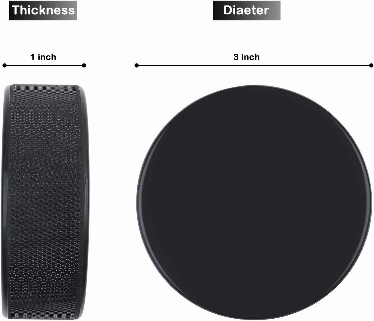 Ice Hockey Pucks, Official Regulation, for Practicing and Classic Training, Diameter 3", Thickness 1", 6oz, Black