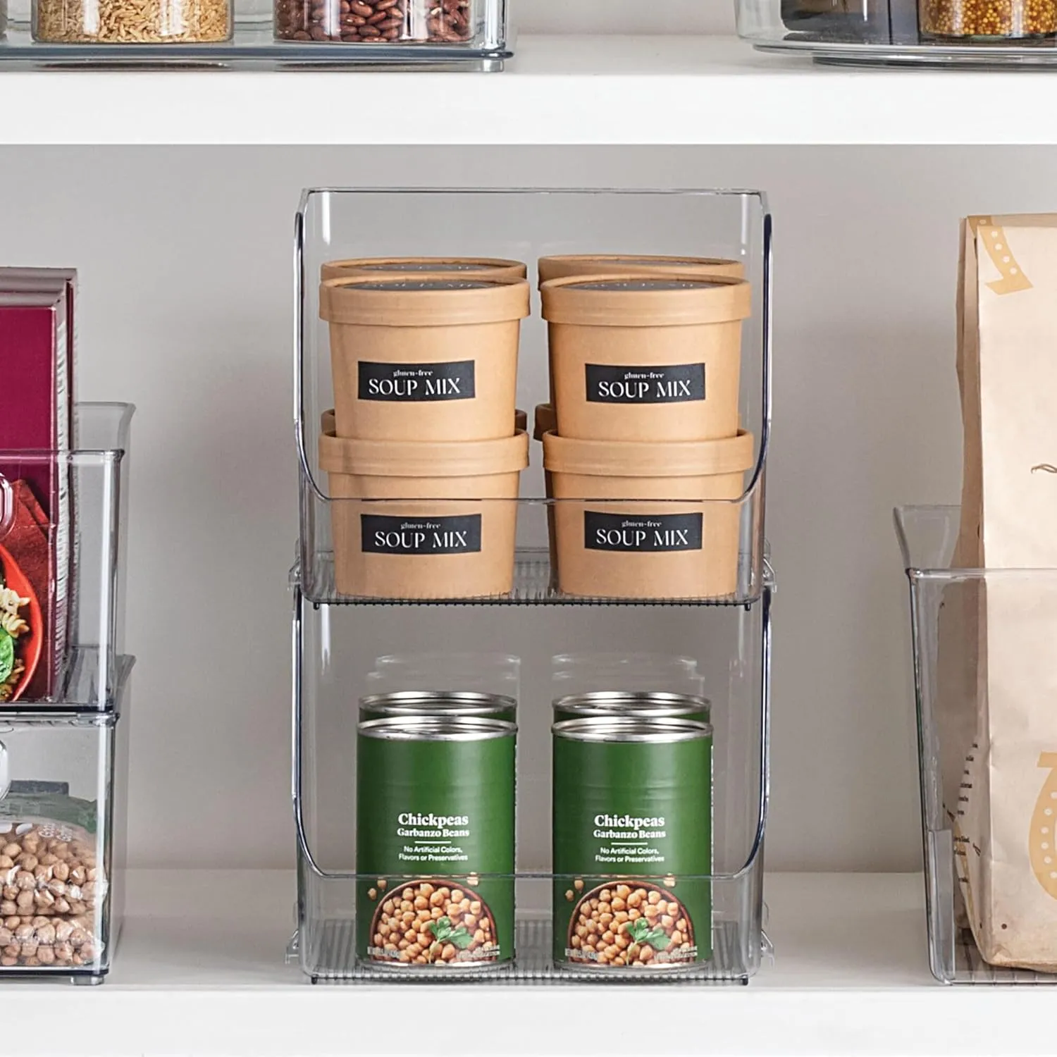 iDesign Linus Stacking Organizer Bins for Kitchen, Pantry, Office, Bathroom, Extra Large-Clear