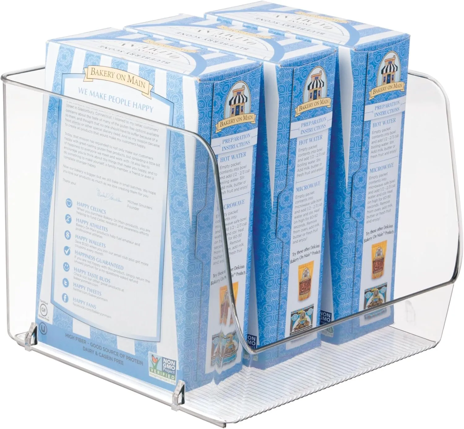 iDesign Linus Stacking Organizer Bins for Kitchen, Pantry, Office, Bathroom, Extra Large-Clear