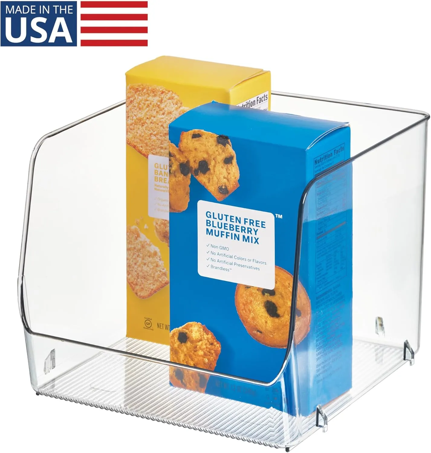 iDesign Linus Stacking Organizer Bins for Kitchen, Pantry, Office, Bathroom, Extra Large-Clear