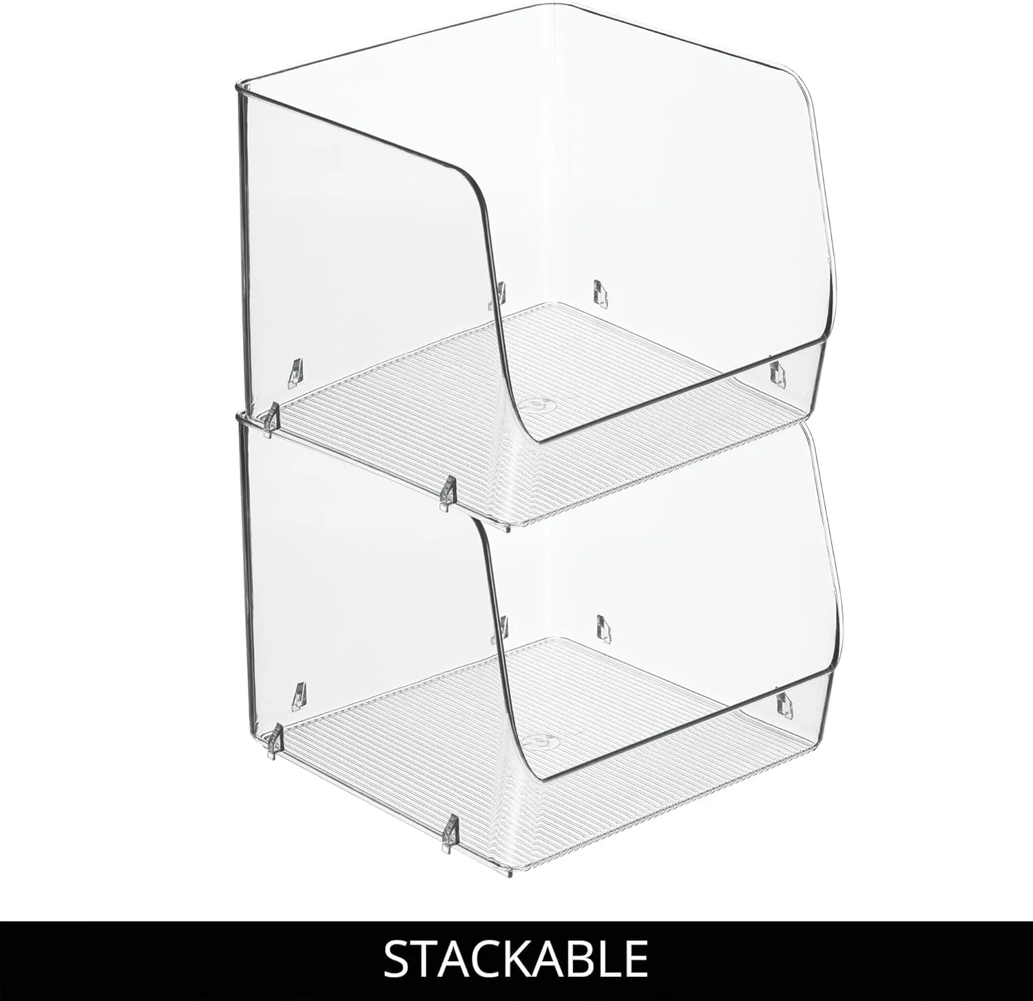 iDesign Linus Stacking Organizer Bins for Kitchen, Pantry, Office, Bathroom, Extra Large-Clear