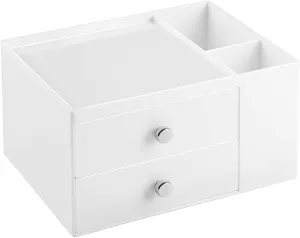 iDesign Office Supplies Desk Organizer, for Staplers, Pens, Markers, Highlighters, Tape - 2 Drawers, White