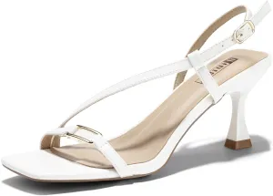 IDIFU IN3 Kitten Heels Strappy Slingback Open Square Toe Short Low Small Heeled Sandals Wedding Bridal Prom Bride Bridesmaid Dress Shoes For Women Comfortable Work Cute Trendy Fashion Heels