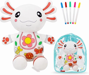IFOYO Coloring Plush Toy with 5 Washable Markers, Creative Salamander Airbrush Plush, Cute Stuffed Animal Doll for Ages 4-6, Surprise Kids Toy for Nursery Decor, Travel, Playtime, Birthday Gift