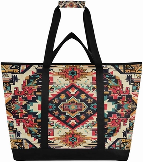 Indian Ethnicttern Reusable Insulated Lunchbox Cooler Bag, Leakproof Kitchen Grocery Bag Collapsible Portable Cooler Tote Bag for Picnic, Camping, Office, Travel