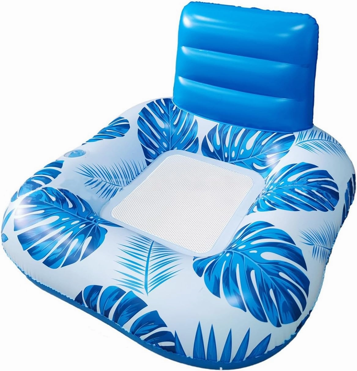 Inflatable Pool Float Lounger for Adult, Blow Up Raft Chair with Backrest & Cup Holder, Summer Pool Toy for Lakes and Beach Vacation (Blue)