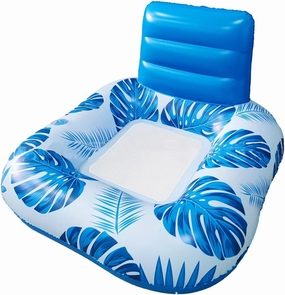 Inflatable Pool Float Lounger for Adult, Blow Up Raft Chair with Backrest & Cup Holder, Summer Pool Toy for Lakes and Beach Vacation (Blue)