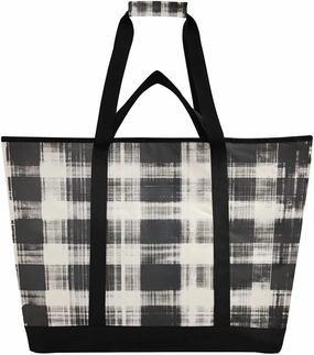 Ink Plaid Reusable Insulated Lunchbox Cooler Bag, Leakproof Kitchen Grocery Bag Collapsible Portable Cooler Tote Bag for Picnic, Camping, Office, Travel