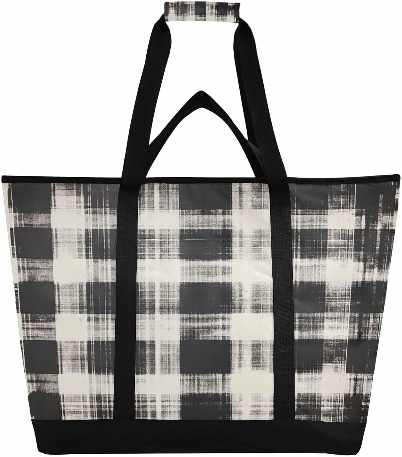 Ink Plaid Reusable Insulated Lunchbox Cooler Bag, Leakproof Kitchen Grocery Bag Collapsible Portable Cooler Tote Bag for Picnic, Camping, Office, Travel