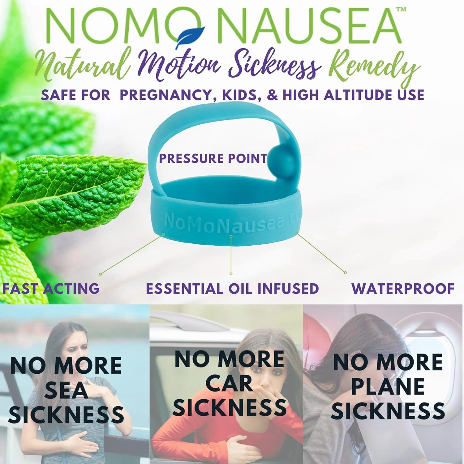 Instant Relief Large Blue Aromatherapy Anti-Nausea Bands with Acupressure