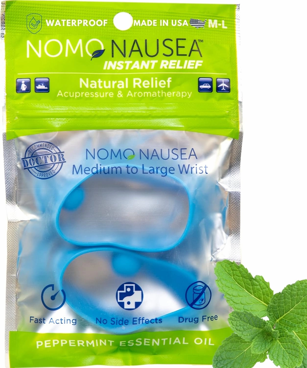 Instant Relief Large Blue Aromatherapy Anti-Nausea Bands with Acupressure