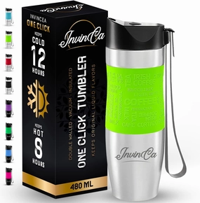 INVINCEA 16 oz Thermal Tumbler, Stainless Steel Vacuum Insulated Coffee Travel Mug, Double Wall Reusable To Go Thermos Cup, Spill Proof Twist on, BPA-Free, Leak-Proof Lid For Hot & Cold Beverages