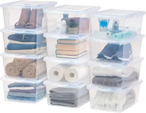 IRIS USA 12-Pack Storage Bins with Lids, 17 Quart, Shoe Boxes Clear Stackable Containers Organize Shoes Closet Shelves, Classroom Organization Teacher Tools, Game Storage - BPA-Free Plastic