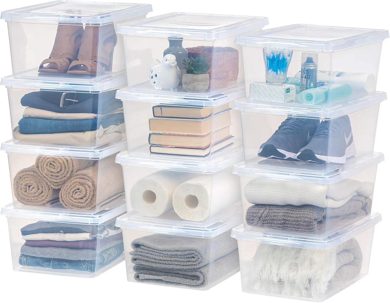 IRIS USA 12-Pack Storage Bins with Lids, 17 Quart, Shoe Boxes Clear Stackable Containers Organize Shoes Closet Shelves, Classroom Organization Teacher Tools, Game Storage - BPA-Free Plastic