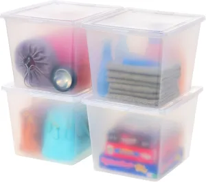 IRIS USA 4-Pack Storage Bins with Lids, 36 Quart, Clear Stackable Containers Box Organize Shoes Closet Shelves Clothes Blankets Towels - BPA-Free Plastic