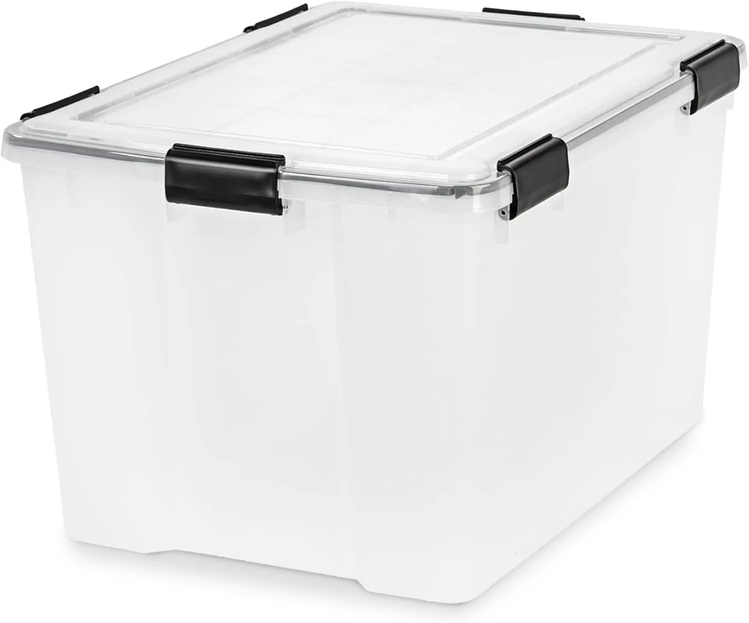IRIS USA WeatherPro 74 Qt Storage Bins with Lids, 2 Pack, BPA-Free Plastic Gasket Box with Tight Latch and Seal, Stackable Nestable Tote Tub - Clear/Black